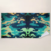 Groen Blauw Camouflage Strandhanddoek Strandlaken (Voorkant)
