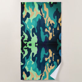 Groen Blauw Camouflage Strandhanddoek Strandlaken