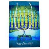 Groen Blauw Chanoeka Menorah Vrede Liefde Licht Medium Cadeauzakje (Voorkant)