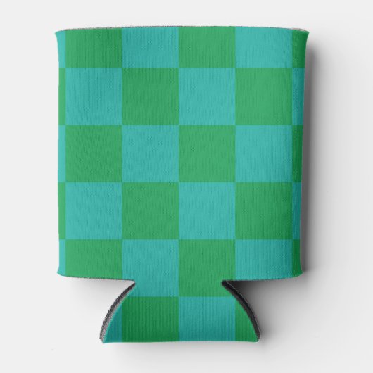 Groen Blauw Checkerboard Retro Controles Blikjeskoeler (Voorkant)