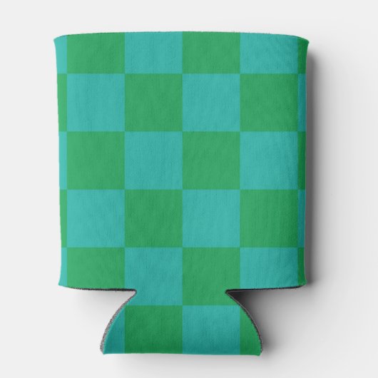 Groen Blauw Checkerboard Retro Controles Blikjeskoeler (Achterkant)