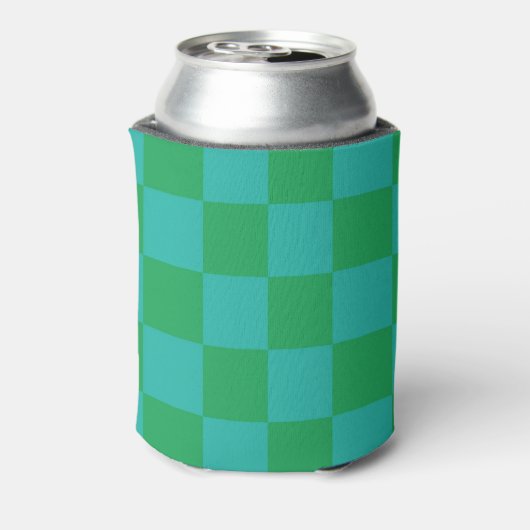 Groen Blauw Checkerboard Retro Controles Blikjeskoeler (Blikje Achterkant)