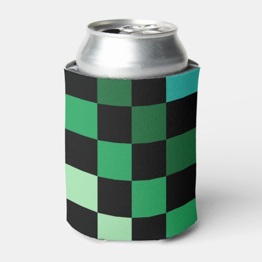 Groen Blauw Checkerboard Retro Controles Blikjeskoeler (Blikje Voorkant)