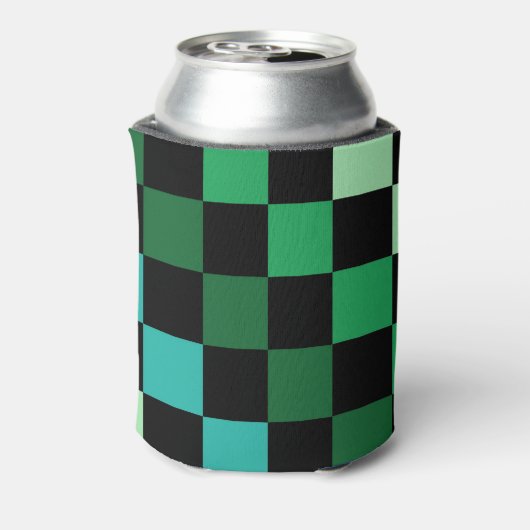 Groen Blauw Checkerboard Retro Controles Blikjeskoeler (Blikje Achterkant)