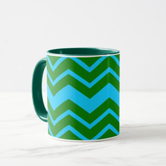 Groen Blauw Chevron Zigzag Ontwerp  Mok (Voorkant links)