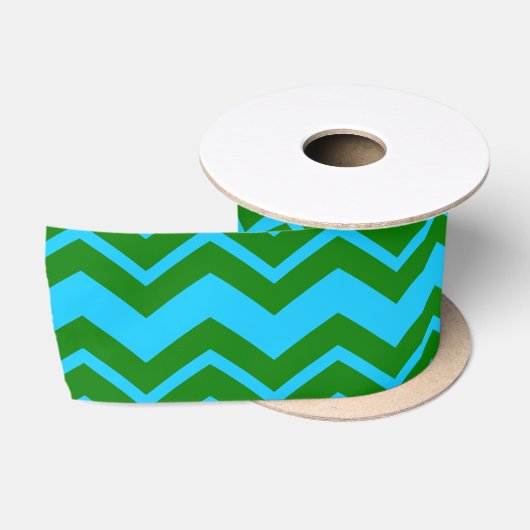 Groen Blauw Chevron Zigzag Ontwerp Satijnen Lint (Spoel)
