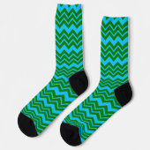 Groen Blauw Chevron Zigzag Ontwerp Sokken (Links)