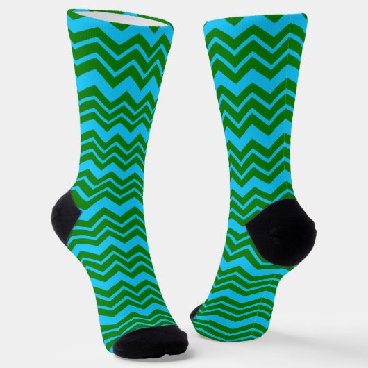 Groen Blauw Chevron Zigzag Ontwerp Sokken (Gebogen)