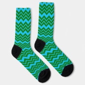 Groen Blauw Chevron Zigzag Ontwerp Sokken (Rechts)