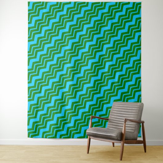 Groen Blauw Chevron Zigzag Ontwerp  Wandkleed (In situ)