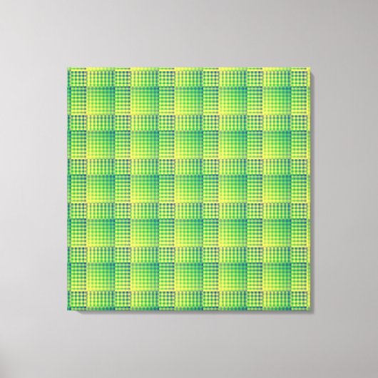 Groen Blauw Dambord Abstract Patroon Canvas Afdruk (Voorkant)