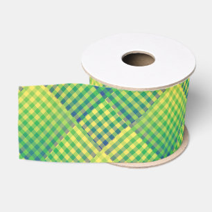 Groen Blauw Dambord Abstract Patroon Grosgrain Lint