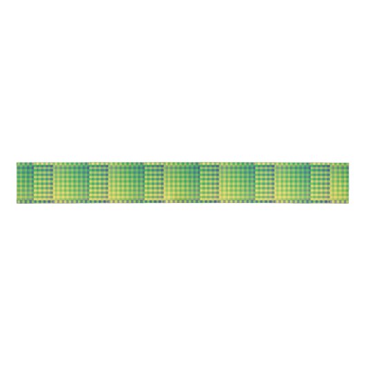 Groen Blauw Dambord Abstract Patroon Grosgrain Lint (Voorkant)