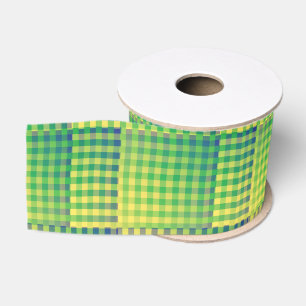 Groen Blauw Dambord Abstract Patroon Grosgrain Lint