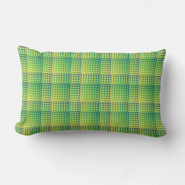 Groen Blauw Dambord Abstract Patroon Kussen (Voorkant)