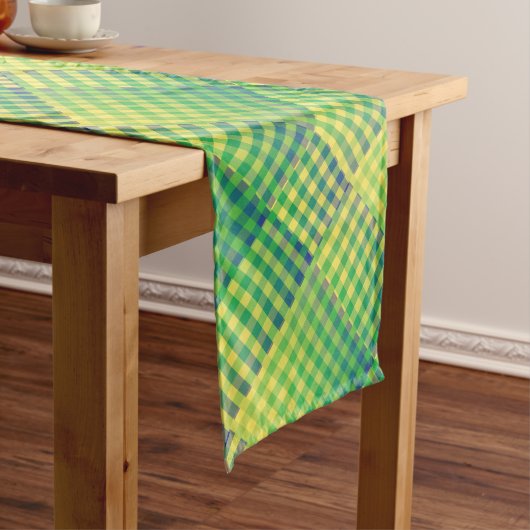 Groen Blauw Dambord Abstract Patroon Medium Tafelloper (Voorbeeld)