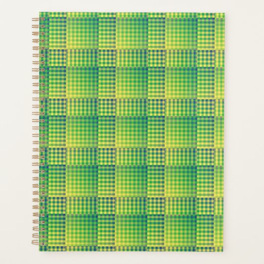 Groen Blauw Dambord Abstract Patroon Planner (Voorkant)