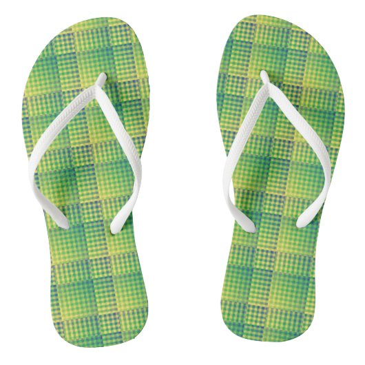 Groen Blauw Dambord Abstract Patroon Teenslippers (Voetbed)