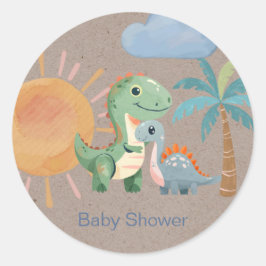 Groen Blauw Dinosaur Adventure Boy Baby shower Ronde Sticker