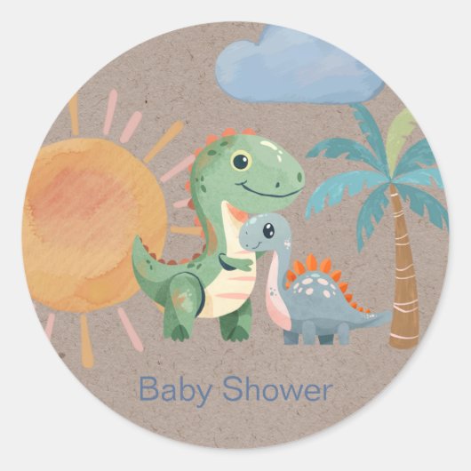 Groen Blauw Dinosaur Adventure Boy Baby shower Ronde Sticker (Voorkant)