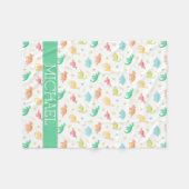 Groen Blauw Dinosaurus Patroon Aangepaste Naam Fleece Deken (Voorkant (Horizontaal))