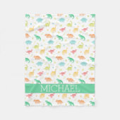 Groen Blauw Dinosaurus Patroon Aangepaste Naam Fleece Deken (Voorkant)