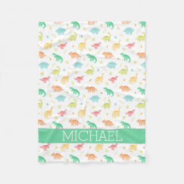 Groen Blauw Dinosaurus Patroon Aangepaste Naam Fleece Deken