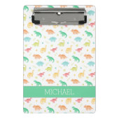 Groen Blauw Dinosaurus Patroon Aangepaste Naam Mini Klembord (Voorkant)