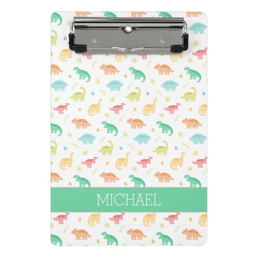 Groen Blauw Dinosaurus Patroon Aangepaste Naam Mini Klembord (Voorkant)