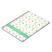 Groen Blauw Dinosaurus Patroon Aangepaste Naam Notitieboek (Linkerzijde)