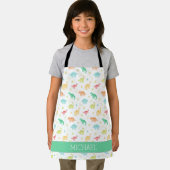 Groen Blauw Dinosaurus Patroon Aangepaste Naam Schort (Insitu)