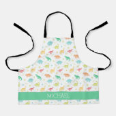 Groen Blauw Dinosaurus Patroon Aangepaste Naam Schort (Voorkant)