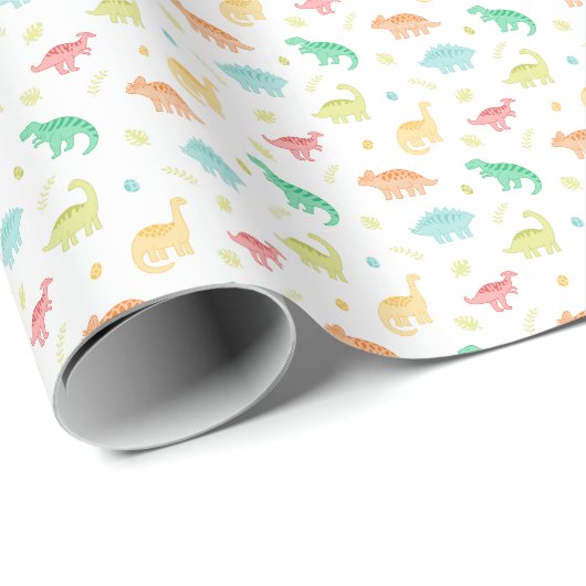 Groen Blauw Dinosaurus Patroon Cadeaupapier (Rol Hoek)