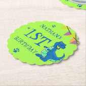Groen Blauw Dinosaurus Theme Kids Verjaardagsfeest Kartonnen Onderzetters (Gekanteld)