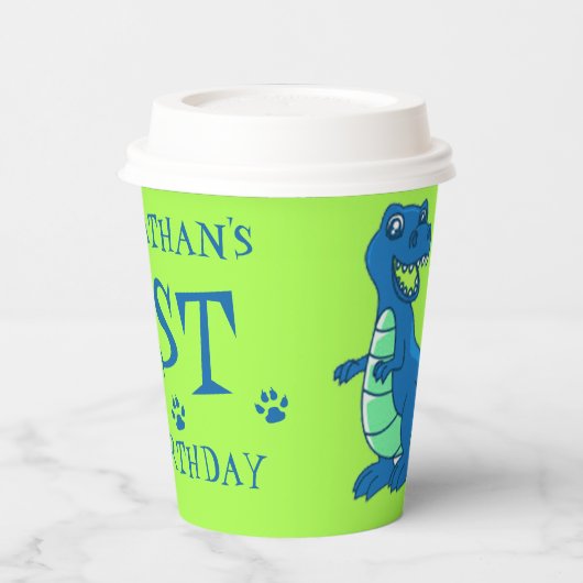 Groen Blauw Dinosaurus Theme Kids Verjaardagsfeest Papieren Bekers (Links)