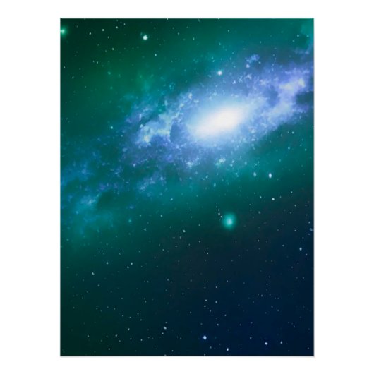 Groen blauw draaiend galaxy glanzend Poster (Voorkant)
