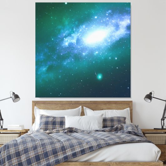 Groen blauw draaiend galaxy Stretted Canvas Afdruk (Insitu (Slaapkamer))