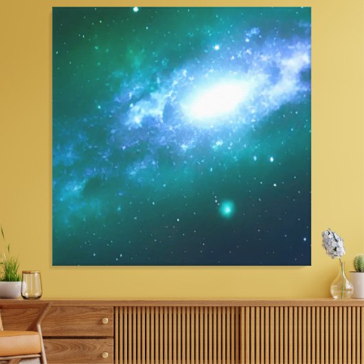 Groen blauw draaiend galaxy Stretted Canvas Afdruk (Insitu (Woonkamer))