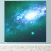Groen blauw draaiend galaxy Stretted Canvas Afdruk (Insitu (Houten vloer))