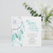 Groen/Blauw Dreamcatcher Baby shower Invitation Kaart (Staand voorkant)