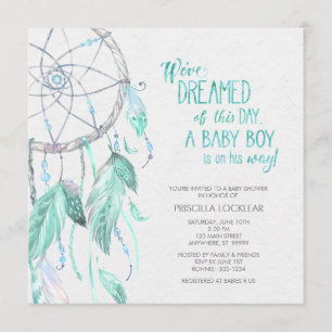 Groen/Blauw Dreamcatcher Baby shower Invitation Kaart