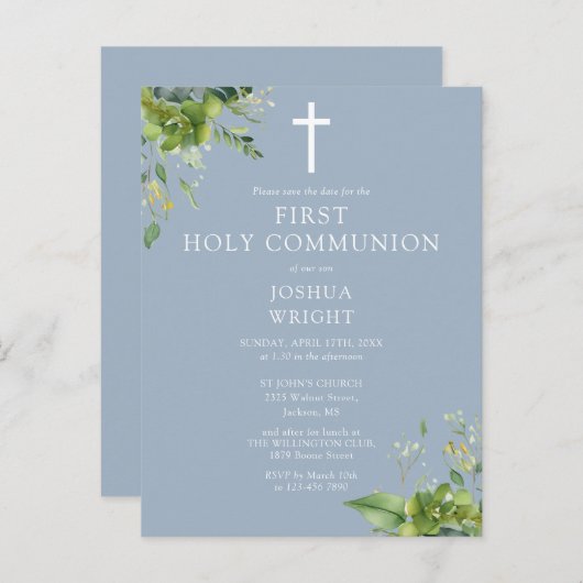 Groen Blauw Eerste Heilige Communie Bewaar de datu Briefkaart (Voorkant / Achterkant)