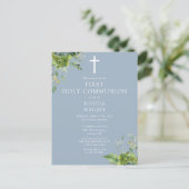 Groen Blauw Eerste Heilige Communie Uitnodiging (Staand voorkant)