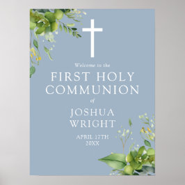 Groen Blauw Eerste Heilige Communie Welkom Teken Poster