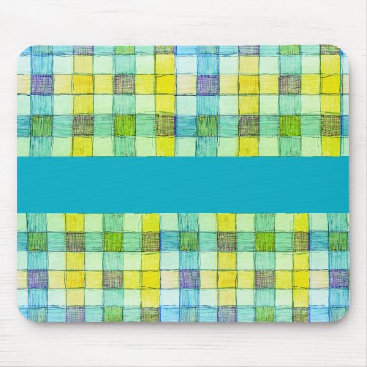 Groen blauw en geel gingham Muismat (Voorkant)