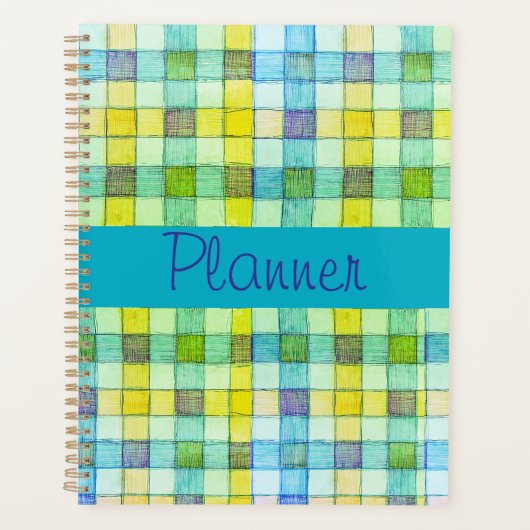 Groen blauw en geel gingham Planner (Voorkant)