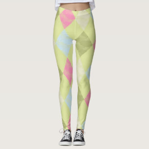 Groen, blauw en roze Argyle Diamond Patroon Leggings