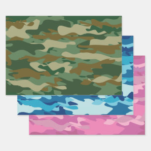 Groen blauw en roze patroon van camouflage in het  inpakpapier vel