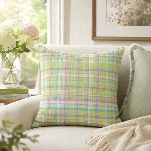 Groen, Blauw en Roze Plaid Kussen