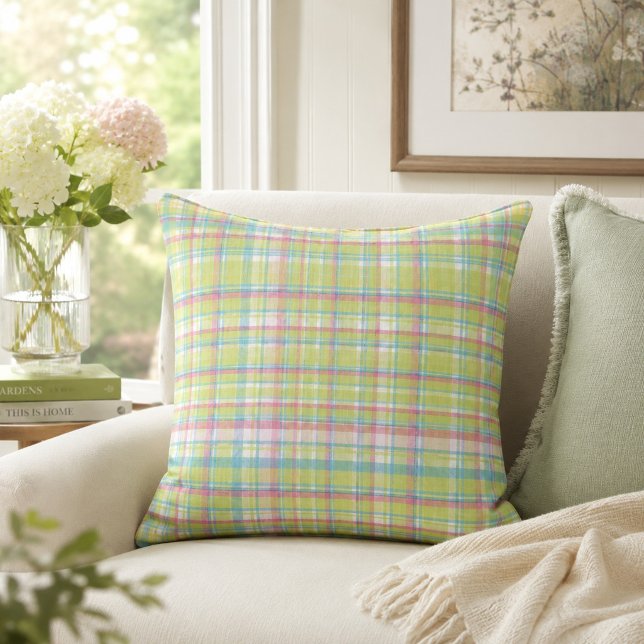 Groen, Blauw en Roze Plaid Kussen (Creator heeft geüpload)